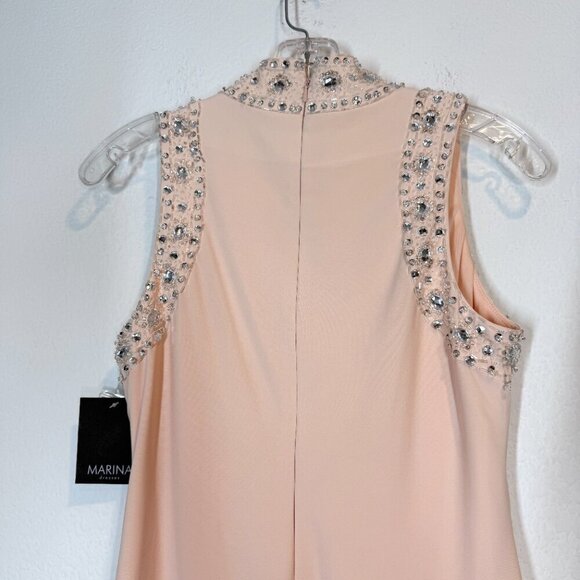 Pink Mini Cocktail Sheath Dress Sequin Rhinestone Cocktail Mock Neck 4 - Picture 6 of 13